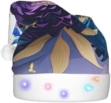 QINZHENG Purple Butterfly Velvet Santa Hat with LED Lights for Adults