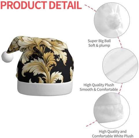 Damask Pattern Christmas Santa Hat Plush for Adults