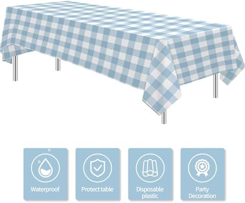 Light Blue Gingham Tablecloths 3 Pack Disposable Party Supplies