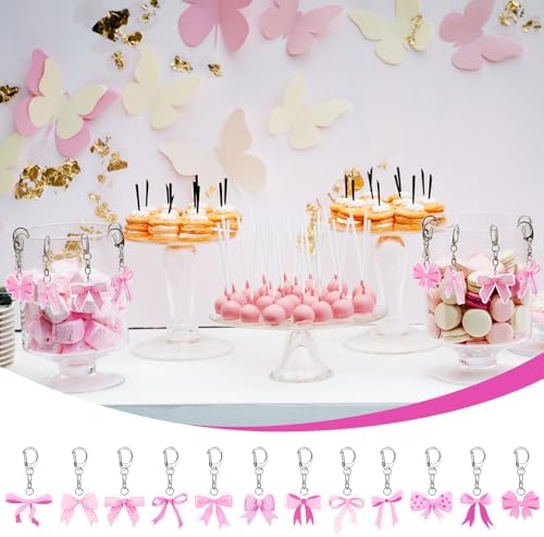 24 Pcs Pink Bow Keychain Party Favors Set