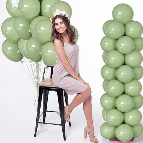 50pcs Sage Green Balloons with Ribbon and Glue