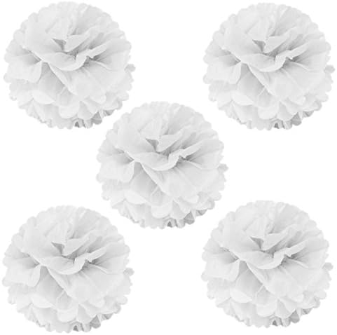Wrapables 8 Inch Tissue Pom Poms Set of 5 White