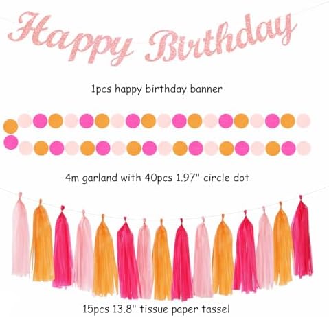 Hot Pink Orange Birthday Decor Kit - 31pcs Boho Party Supplies