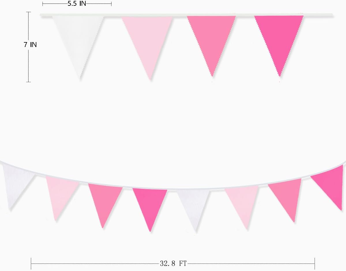 32 Ft Hot Pink Rose Pennant Banner Garland Kit for Parties