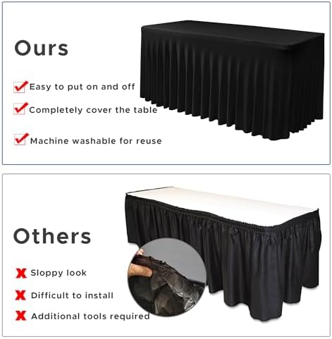 Nasitos Black Table Skirt 2 Pack for 6 Foot Rectangular Tables