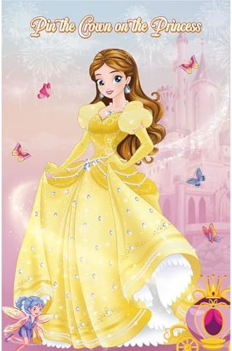 Pin The Crown on The Princess Party Game with Belle Poster and Stickers