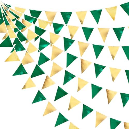 Green Gold Metallic Triangle Pennant Banner Flag Bunting Garland for Parties