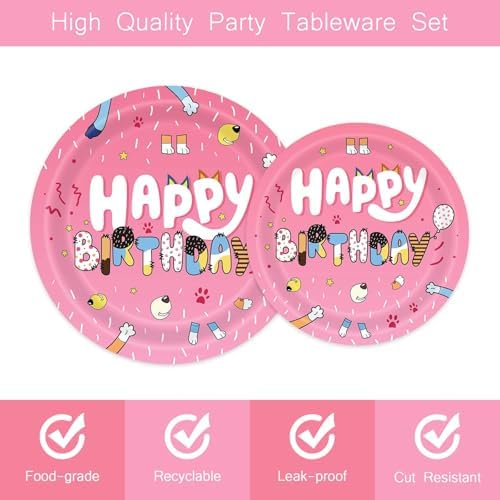 96Pcs Cartoon Pink Dog Party Tableware Set for 24 Guests