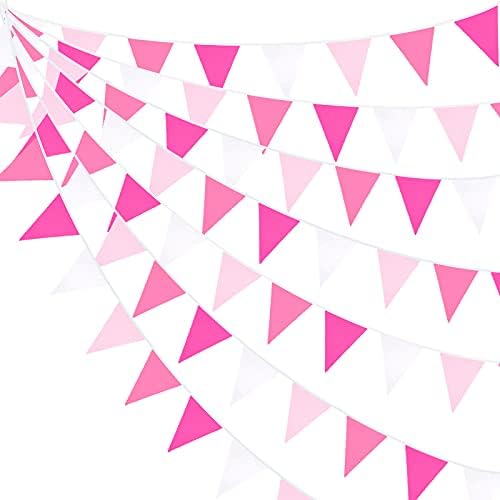 32 Ft Hot Pink Rose Pennant Banner Garland Kit for Parties