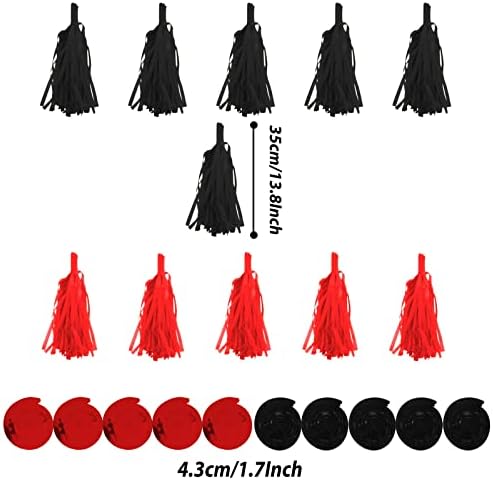 ZERODECO Black and Red Tissue Pom Poms Garland Decor