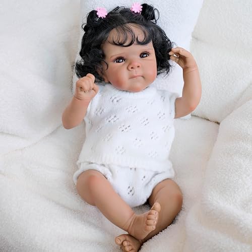 RXDOLL Realistic 18 Inch Black Baby Doll with Feeding Toy