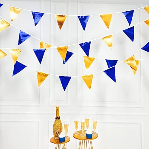 Royal Blue Gold Party Navy Blue Triangle Pennant Banner Flag Bunting Garland