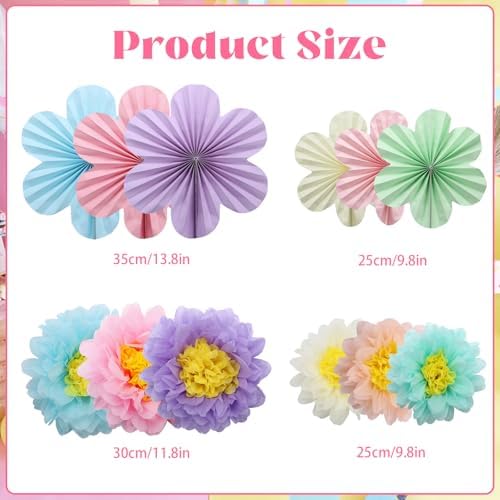 BestoFun 12PCS Pastel Tissue Paper Flowers Fans Decorations
