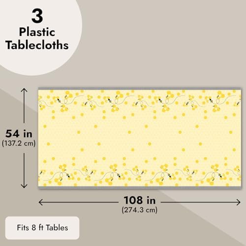 3 Pack Bee Tablecloth for Kids Birthday Party Decor