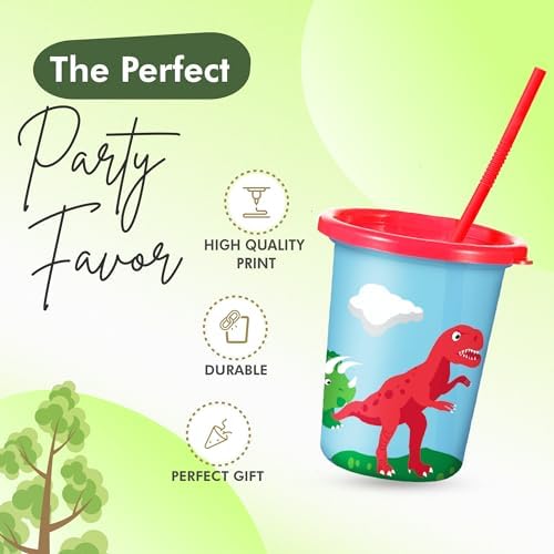 Dinosaur Cups for Kids with Straw and Lid Set of 12