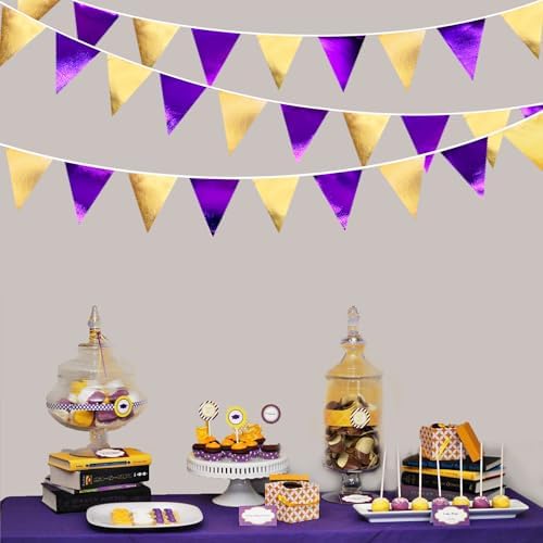 Pinkblume Purple Gold Party Decorations Flag Bunting Garland