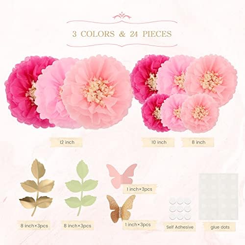 Fonder Mols Tissue Pom Poms Flowers Set of 21 Rose Pink
