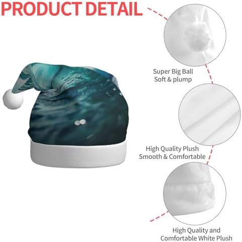 Ocean Green Wave Surf Print Christmas Santa Hat Plush Funny Adult Headwear