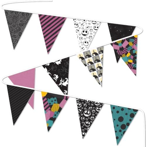 Jack and Sally Themed Fabric Pennant Banner