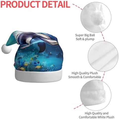 Unique 3D Dolphin Print Christmas Santa Hat Plush for Adult
