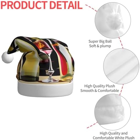 QinZheng Personalized Santa Hat with Cocktail Glasses and Wine Bottles Print