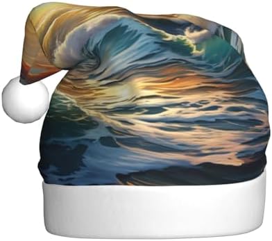 Ocean Sunset Print Christmas Santa Hat Plush Funny Adult Headwear