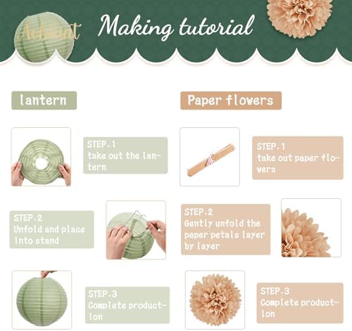 AOBKIAT 12PCS Olive Green Sage Paper Lanterns Set