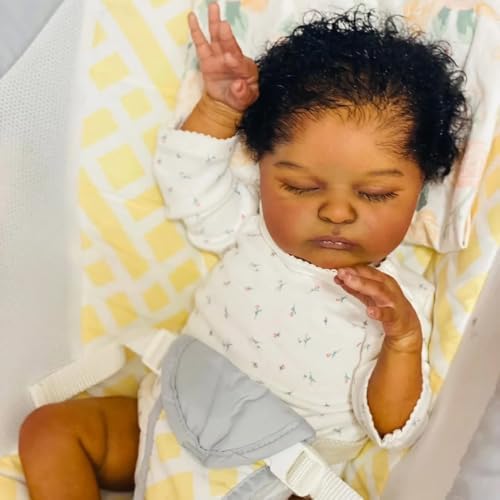 19 Inch Black Reborn Baby Doll with Curly Hair