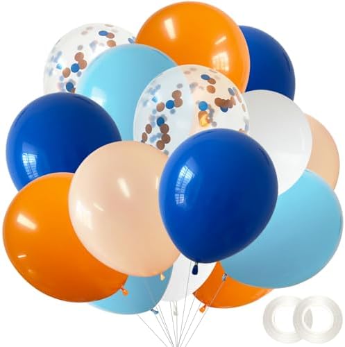 ANSOMO 12 Inch Latex Balloons 60 Pcs Blue Orange Decor