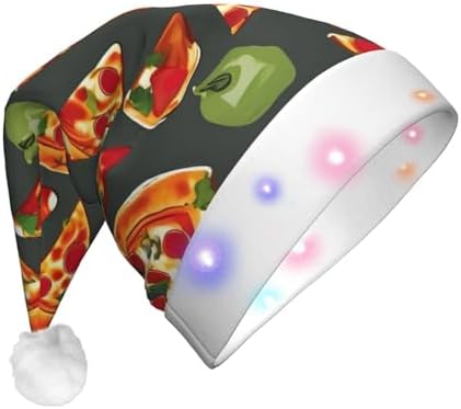 QinZheng LED Pizza Pattern Santa Hat Christmas Decor