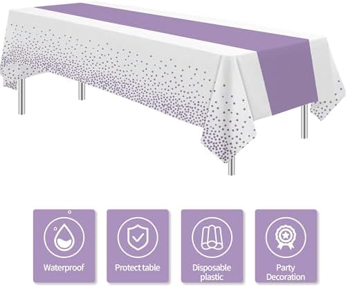 White and Purple Party Decor Tablecloth Set of 3
