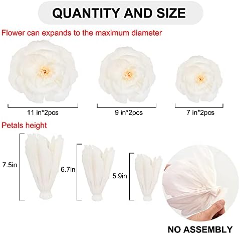 BEISHIDA 6 Piece Paper Flower Decoration Set White
