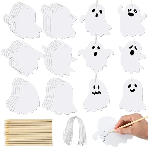 Motipuns 60 Pcs Halloween Ghost Scratch Card Craft Kit