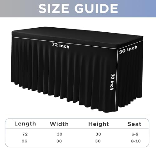 Nasitos Black Table Skirt 2 Pack for 6 Foot Rectangular Tables