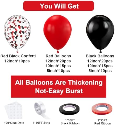 Bezente Black and Red Balloons Garland Kit 100Pcs