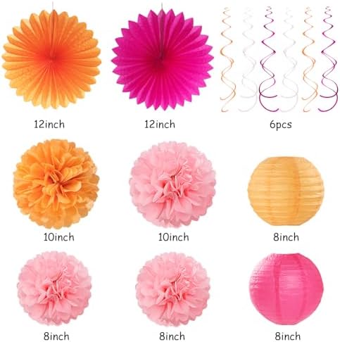 Hot Pink Orange Birthday Decor Kit - 31pcs Boho Party Supplies