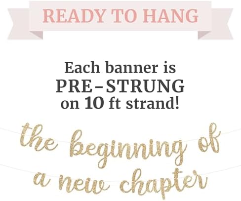 Pre-Strung New Chapter Banner - Gold Glitter Party Decor