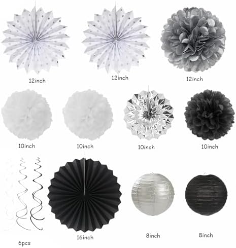 Black White Silver Party Decorations 33pcs Kit
