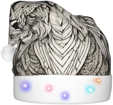 Owls Birds Print Christmas Santa Hat Plush Light Up for Adult