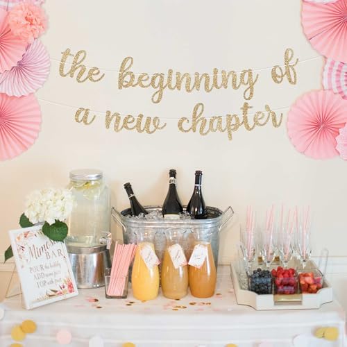 Pre-Strung New Chapter Banner - Gold Glitter Party Decor