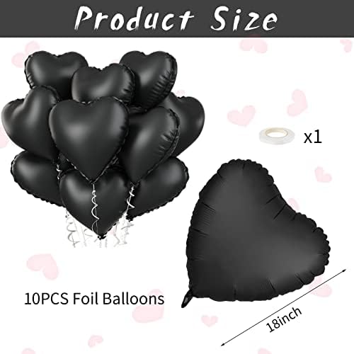 Black Foil Heart Balloons - 10x18 Inch for Valentines Day Wedding Birthday