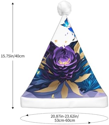 QINZHENG Purple Butterfly Velvet Santa Hat with LED Lights for Adults