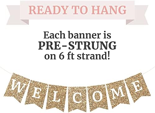 Gold Glitter Welcome Banner Pre-strung 6 ft