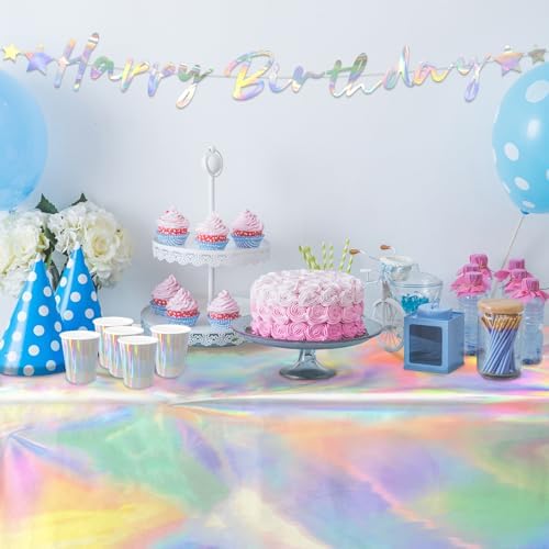 Iridescent Party Supplies Set of 25 Plates Cups Napkins Tablecloth Banner