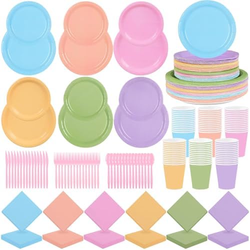 192PCS Rainbow Party Supplies Set for 48 Guests