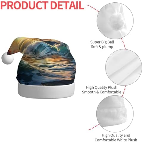 Ocean Sunset Print Christmas Santa Hat Plush Funny Adult Headwear