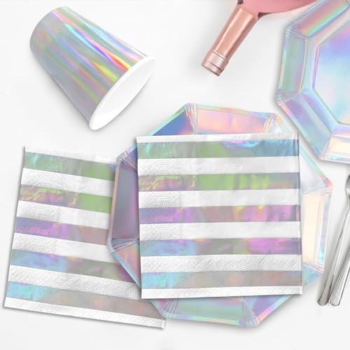 Iridescent Party Supplies Set of 25 Plates Cups Napkins Tablecloth Banner