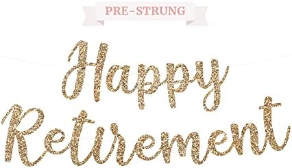 Pre-Strung Gold Glitter Happy Retirement Banner