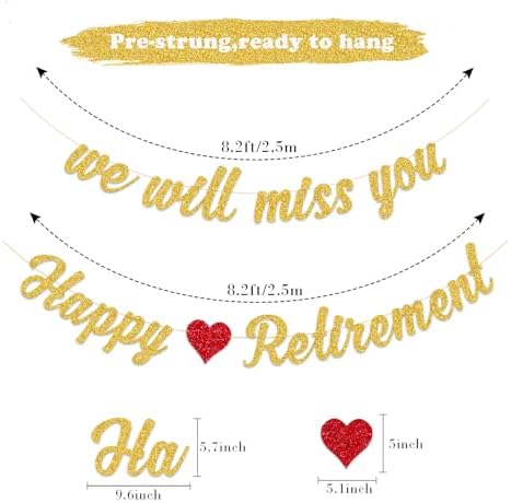 Happy Retirement Banner and We Will Miss You Banner Pre-Strung