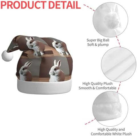 Cute White Rabbit Christmas Santa Hat Plush for Adults